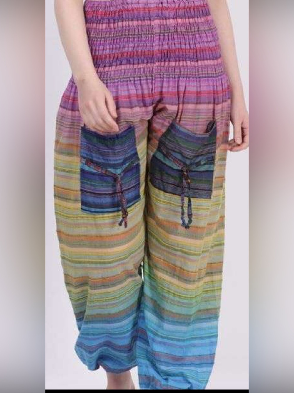 Bohemian Multicolor Stripe pants pockets in front